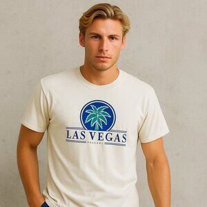 Vintage 90s B.U.M. Equipment Las Vegas Nevada Palm Tree Graphic T-Shirt L Retro